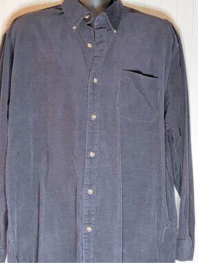 Saddlebred Classic Corduroy Dark Navy Button-Down Shirt, Large
